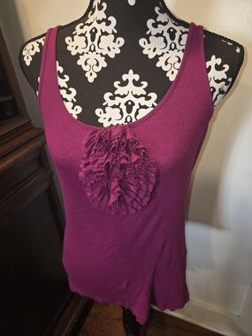 LOFT Deep Pink Ruffled Ribbed Tank